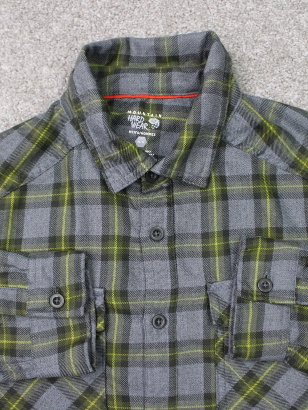 Mountain Hardwear Shirt Mens Medium Green/Gray Trekkin Flannel Poly Long Sleeve